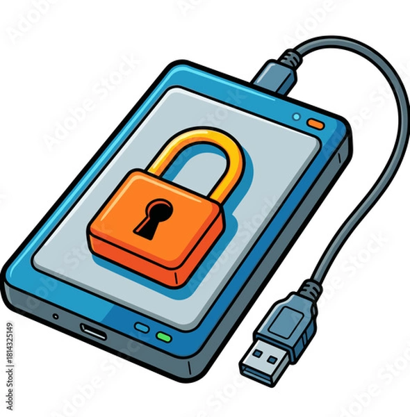 Obraz Vector illustration of an external hard drive with a security padlock icon