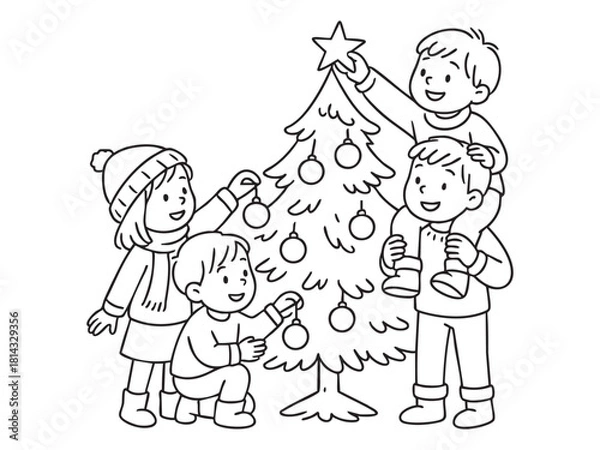 Obraz Children's winter coloring book on transparent background 