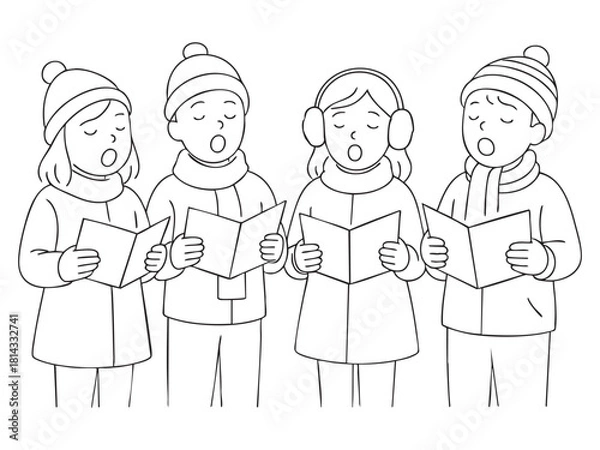 Fototapeta Children's winter coloring book on transparent background 