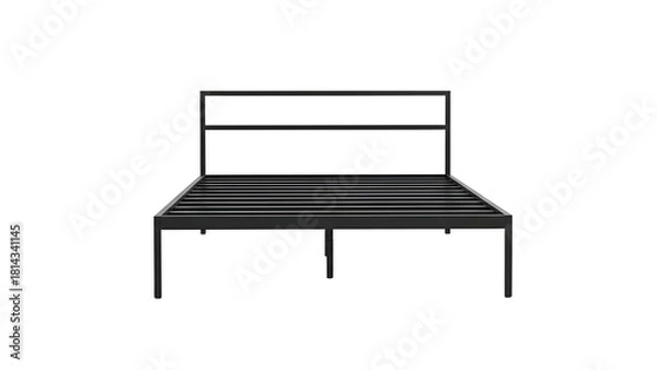 Obraz Black metal bed frame, minimal design, front view, on a black background, simple