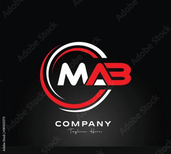 Obraz Modern MAB Letter Logo Design – Red, White & Black Circular Creative Branding 