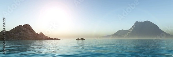 Obraz Panorama of sea sunset, ocean sunrise, seascape, 3d rendering
