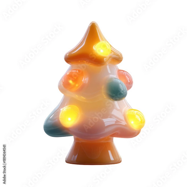 Fototapeta a cute 3D mini christmas tree icon, soft plastic, rounded simple shapes, glossy highlight, warm holiday lighting, isolated object,