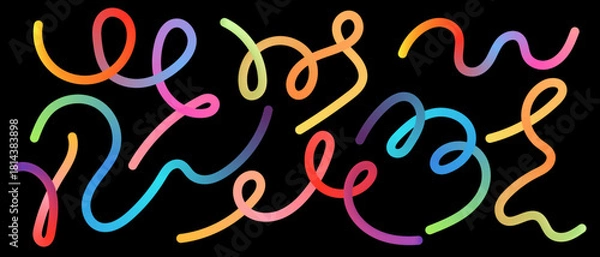 Obraz Abstract black background with vibrant color ribbon curves and swirly lines decoration for art design