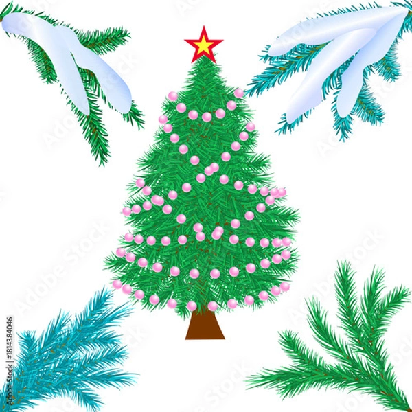 Obraz christmas tree branches and balls