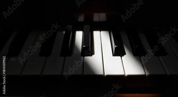 Fototapeta Piano keys in shadow with light contrast creating artistic effect 