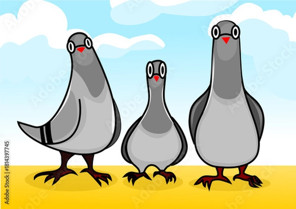 Fototapeta Illustration of some funny pigeons