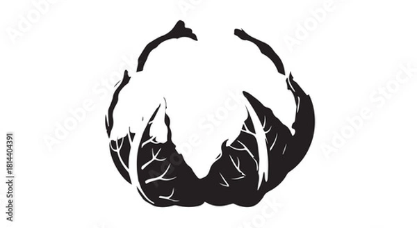 Fototapeta Circular silhouette of a tree and branches enclosed within a stark black and white frame.