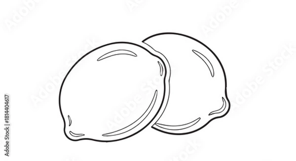 Fototapeta Two simple lemon halves sketched in black and white with delicate line art.