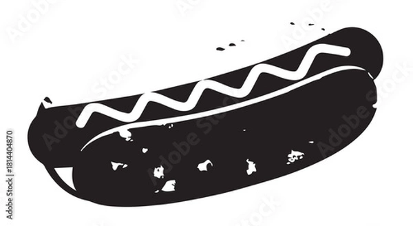 Fototapeta Silhouette illustration of a classic grilled hot dog in a bun.