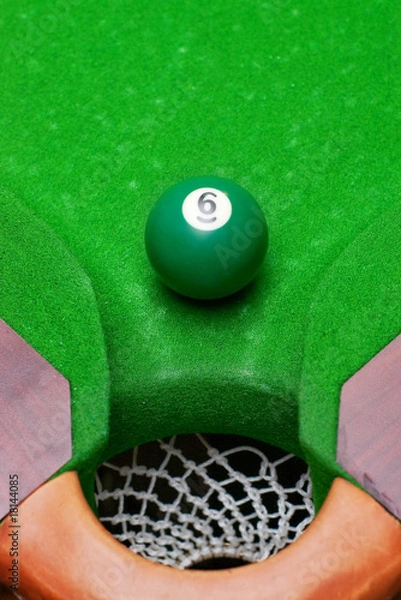 Obraz Billiard green ball number six near pocket with selective focus