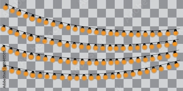 Fototapeta Strings of orange halloween lights on a checkered background
