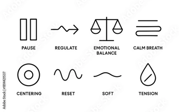 Obraz Mindful breathing: icon set for balance and relaxation techniques