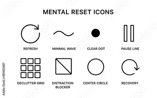 Obraz Minimalist mental reset icons featuring simple geometric symbols and shapes