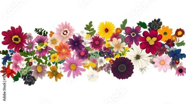 Obraz Diverse array of colorful blossoms creates a horizontal floral border element