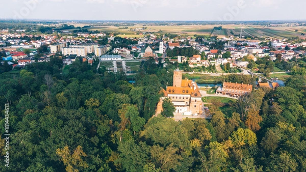 Fototapeta Aerial View of Historic Castle in Uniejow, Poland.