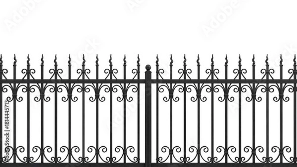 Fototapeta 3D Render a black iron fence with a white background