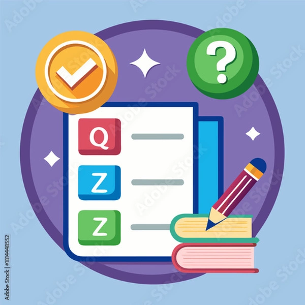 Fototapeta Quiz with checkmark image. Flat vector illustration