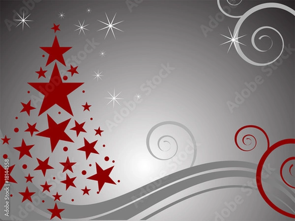 Fototapeta Silberner Hintergrund mit rotem Weihnachtsbaum