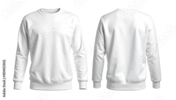 Obraz White crewneck sweatshirt, front and back views, isolated on a white background, presented as a png with transparency