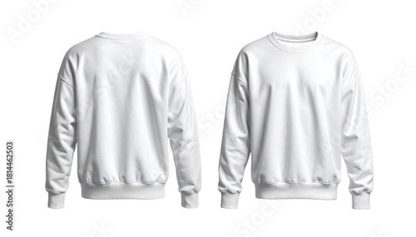 Obraz White sweatshirt shown from the back and front views, isolated on a white background, clothing apparel mockup, ready for compositing