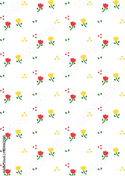 Obraz 縦の背景　小さい花のパターン　赤黄