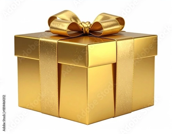 Obraz Shiny gold gift box with ribbon bow