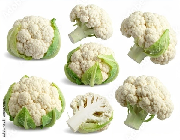 Obraz Cauliflower collage, whole and sectioned, white background