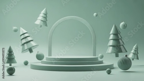 Obraz Minimalist Christmas Tree and Ornament 3D Render Keywords: Christmas tree, ornament, 3D render