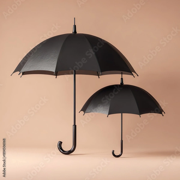Obraz Two Black Umbrellas Standing on a Neutral Background