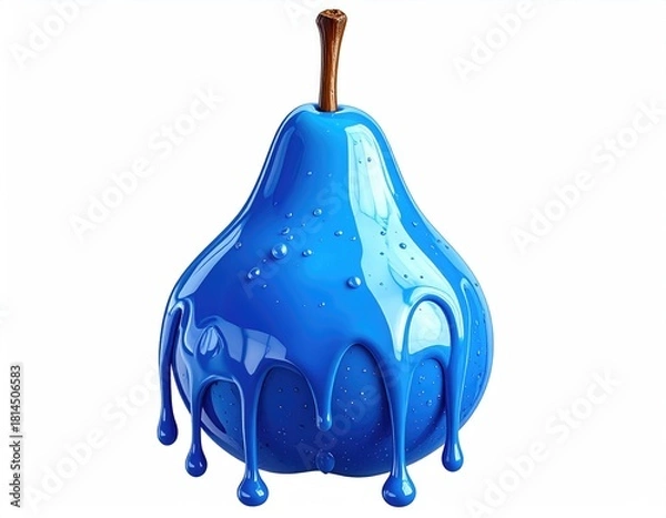 Obraz Glossy blue pear with dripping paint