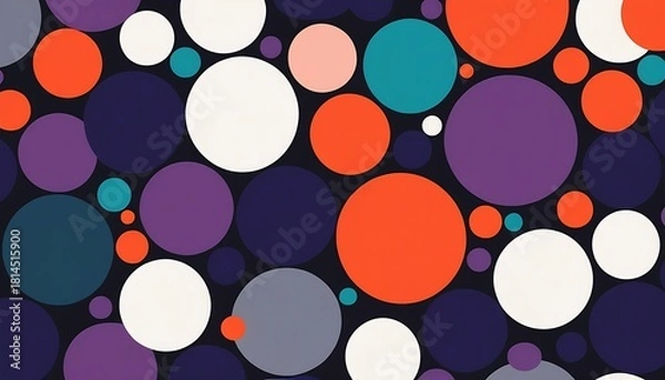 Fototapeta Vibrant abstract pattern of overlapping circles in bold colors on a dark background