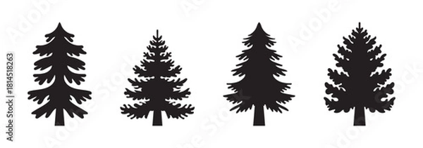 Fototapeta Modern Minimalist Christmas Tree Vector Icon Collection - Geometric Abstract Pine Tree Silhouettes Set