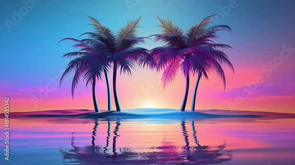 Fototapeta Pink Moonlit Palms