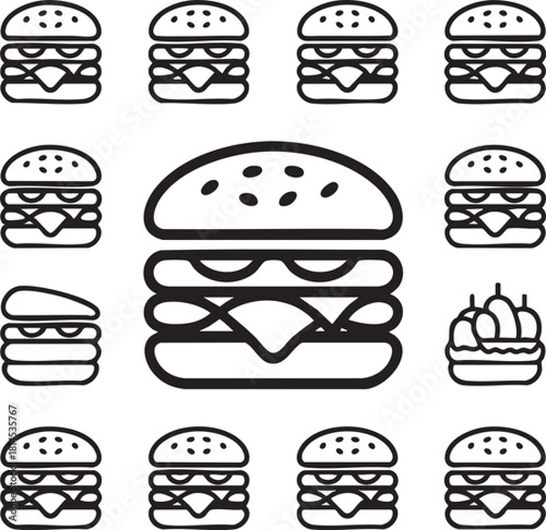 Fototapeta Collection of black and white hamburger icons vector