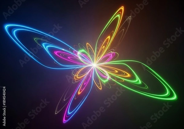 Obraz Dynamic And Brightly Colored Luminous Curves Create An Abstract Form Against A Dark Backdrop. Perfect For Technology Or Event Themes.