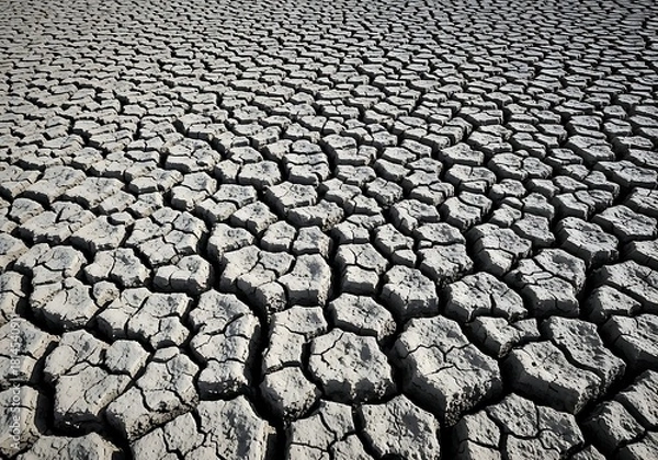 Fototapeta A Detailed View Of Severely Cracked And Parched Earth, Symbolizing Drought, Climate Change, And Environmental Challenges.