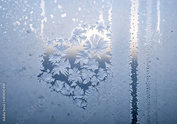 Fototapeta Intricate Frost Patterns Adorn A Winter Windowpane, Creating A Serene And Beautiful Cold Weather Scene.