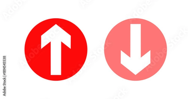 Fototapeta Arrow up and down icons. Low or high icon. Price, sale, rate or profit going up or down symbol with arrow sign with red colors. Vector illustration