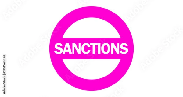 Fototapeta Pink text SANCTIONS inside circular stamp isolated on transparent background. Vector symbol, sign. Global trade bans, government restrictions, tariffs, financial blockade, economic warfare