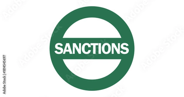 Fototapeta Green text SANCTIONS inside circular stamp isolated on transparent background. Vector symbol, sign. Global trade bans, government restrictions, tariffs, financial blockade, economic warfare