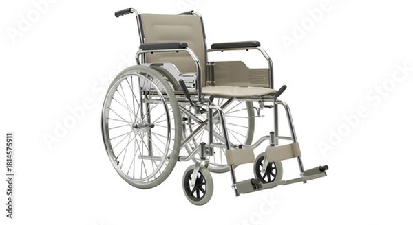 Obraz Silver wheelchair stands isolated on black background. Use for medical, disability, accessibility.