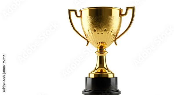 Obraz Gold Textured Trophy Shines against Black. Perfect for award presentations, event graphics, and competition posters.