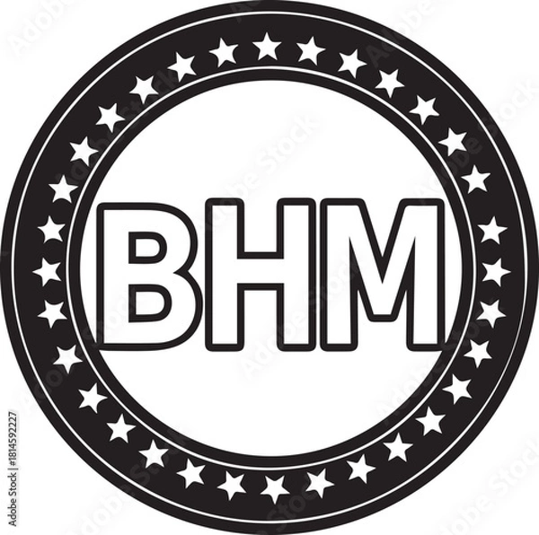 Obraz Black and white circular emblem with bhm initials and star border