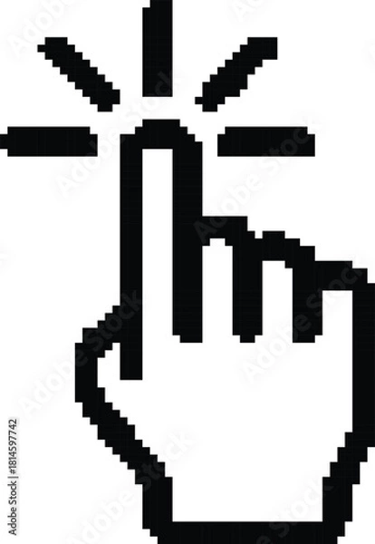 Fototapeta Hand made Pixelated hand cursor clicking simple black and white vector illustration perfect for user interface design and website elements By illustrator