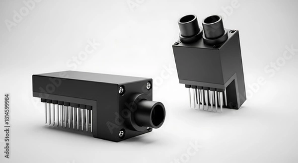 Obraz Two black rectangular electronic components with pins and cylindrical extensions