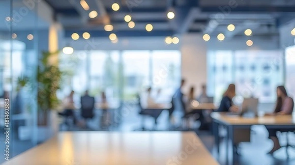 Fototapeta Inspiring workplace with a diverse team collaborating in a modern, open office space illuminated by natural light, fostering innovation and productivity