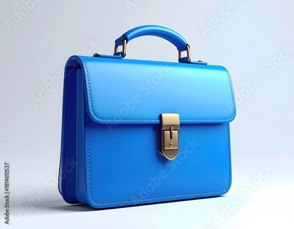 Fototapeta Blue leather briefcase with golden clasp, bright studio