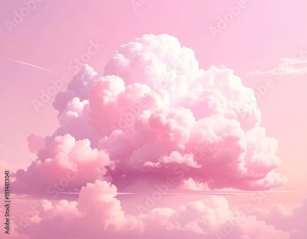 Obraz Fluffy pink cloudscape with dreamy pastel sky backdrop