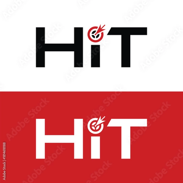 Fototapeta Bold HIT Logo Design with Target Symbol for Marketing Success and Business Achievement, Striking Red and Black Graphic for Impactful Branding
